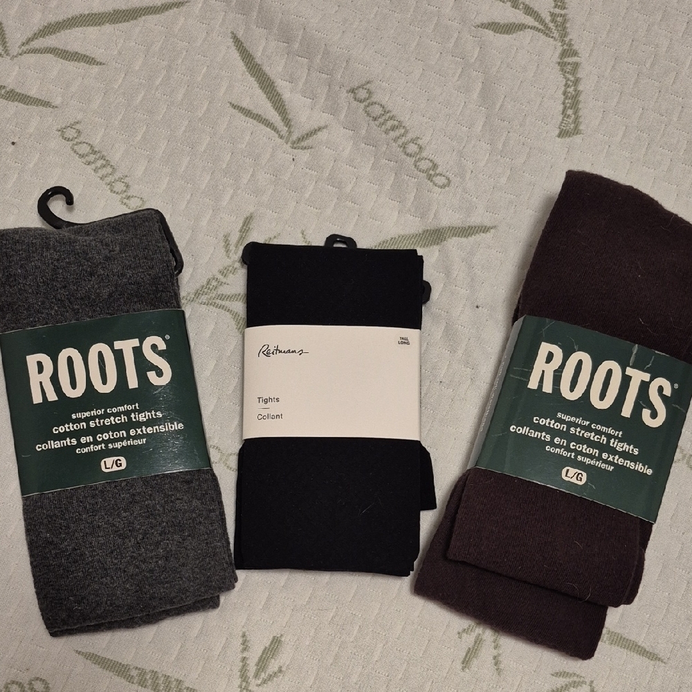 Roots Cotton Stretch Tights - Gray, Black, and Brown